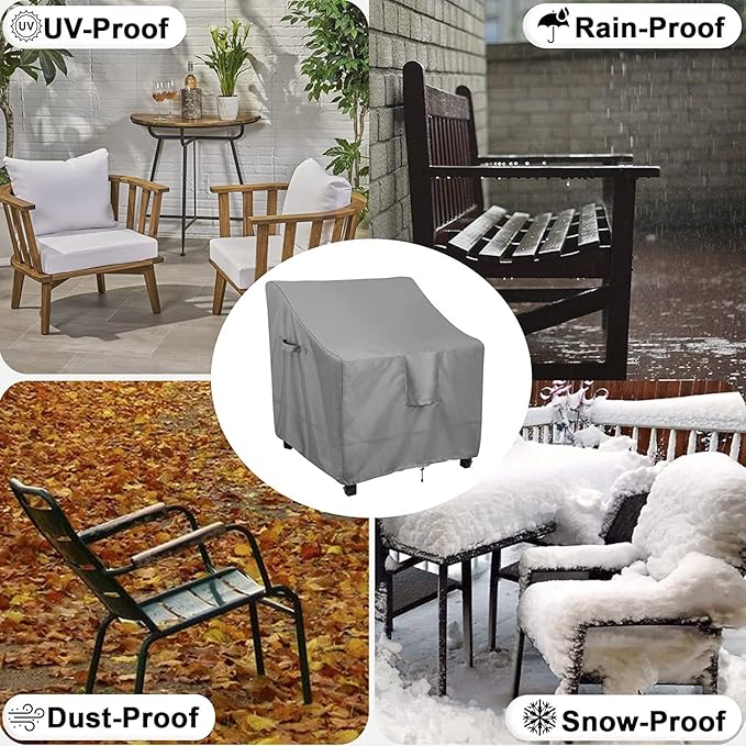 OutdoorLines Outdoor Waterproof Furniture Chair Cover - UV-Resistant Patio Lawn Chair Covers for Outdoor Furniture Windproof Heavy Duty Chair Covering, 2 Packs, 28Wx30Dx31H Inches, Grey