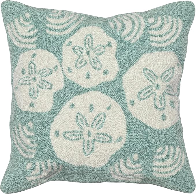 Liora Manne FRONTPORCH Indoor/Outdoor Handmade Pillow - Transitional Geometric Coastal Beach Accent (Shell Toss Aqua) (18" x 18")