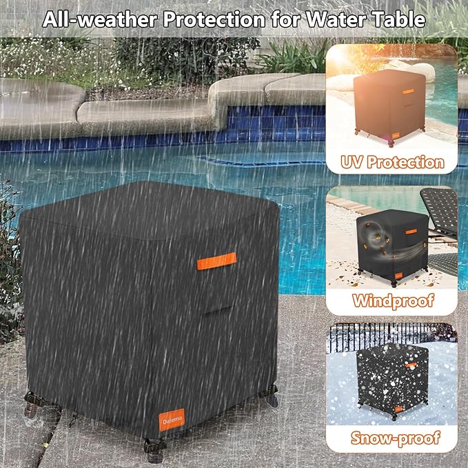Waterproof Outdoor Ottoman Cover Square,600D Heavy Duty Patio Small Side Table Cover,Patio Furniture Covers for End Table 25" W x 25" D x 18" H,Black