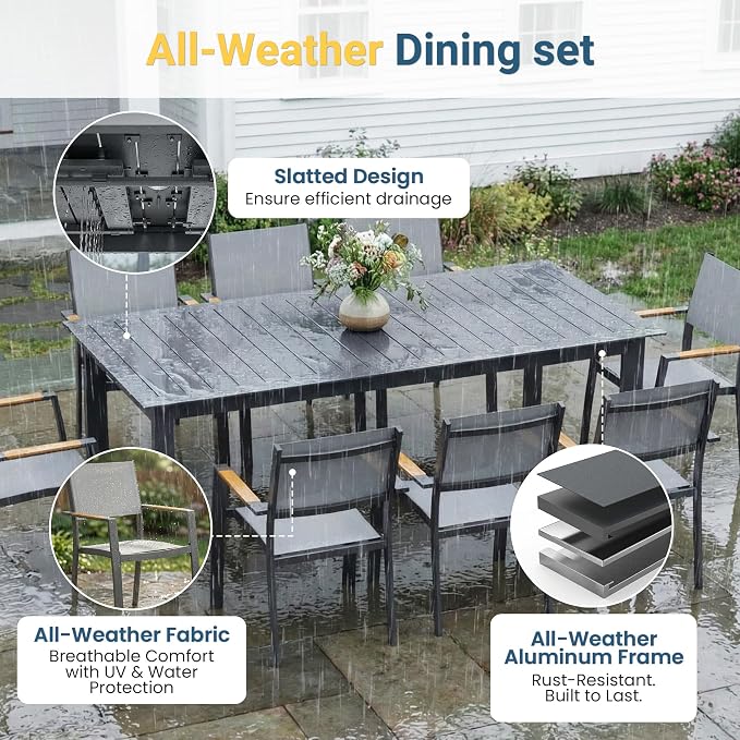 Wisteria Lane Aluminum Outdoor Patio Table and Chairs Set with 121" L-81 L Expandable Dining Table, 13-Pieces Outdoor Dining Set for 12, Patio Furniture Set with Stackable Quick Drying Chairs, Grey