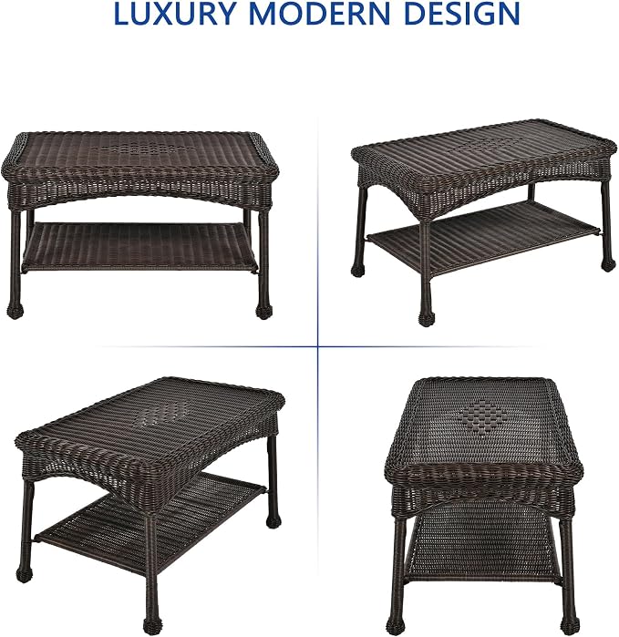 Jeco Wicker Patio Love Seat and Coffee Table Set without Cushion, Black