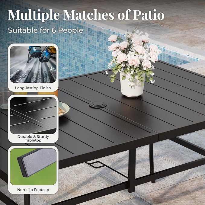 MIXPATIO Outdoor Patio Dining Set 7 Piece Furniture Set with Metal Patio Dining Table with Umbrella Hole Table for Deck Garden Backyard Lawn Poolside