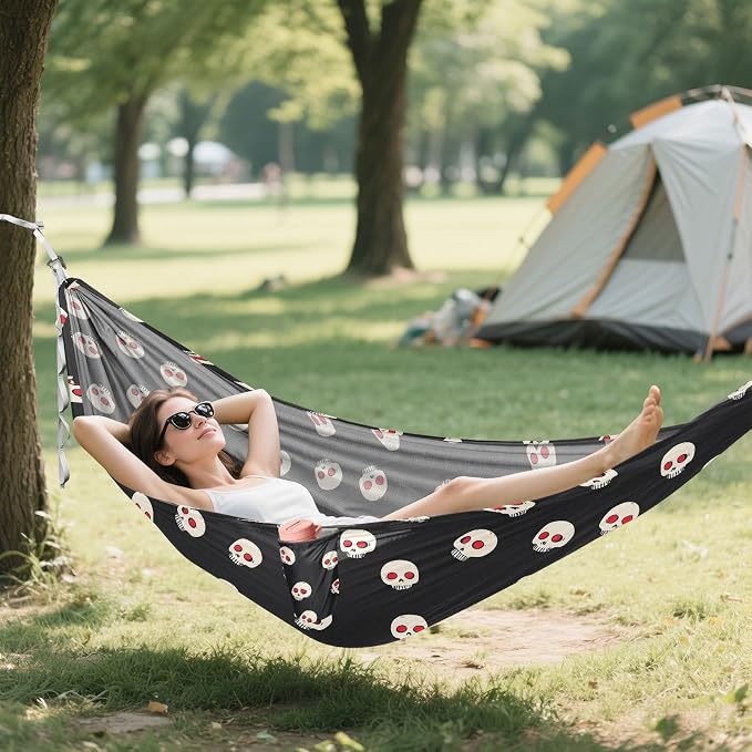 Camping Hammock Outdoor Hammocks for Outside Skull Red Dot Beach Trees Portable Lightweight with Pockets Tree Straps Indoor