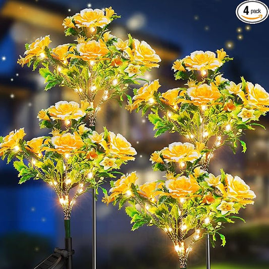 Neporal Solar Garden Lights Outdoor Waterproof IP65 4PK Dusk to Dawn Carnation Solar Flower Lights for Garden Decor Yard Decor Patio Decor, Garden Solar Lights Outdoor Gardening Gifts