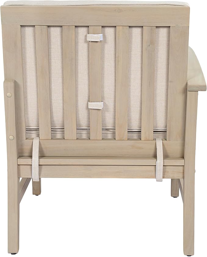 Christopher Knight Home Lila Acacia Wood Outdoor Patio Furniture Set for 6, Patio Conversation Set with 4-Seater Sofa + 2 Club Chairs and Coffee Table, Patio Sofa Set with Cushions, Light White+Sand
