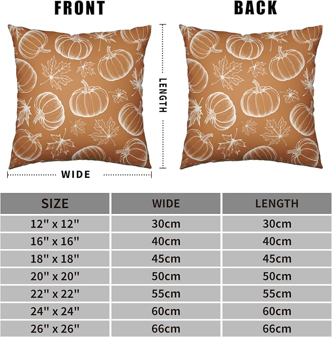 Fall Pillow Covers 22x22 Set of 2 Burnt Orange Pumpkin Maple Leaves Throw Pillow Covers Autumn Harvest Pillowcase Thanksgiving Cushion Case for Home Decor Patio Outdoor Sofa