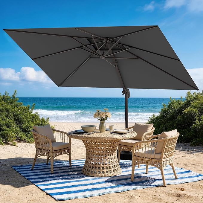 HASLE OUTFITTERS 9x12 FT Patio Cantilever Umbrella, Outdoor Offset Large Rectangular Heavy Duty Double Top Umbrellas with 360° Rotation for Pool Garden Deck，Grey