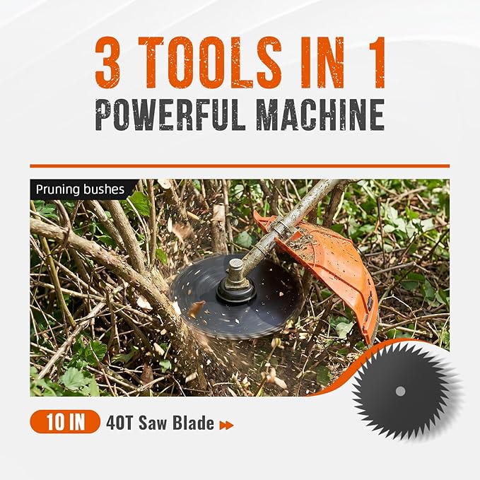 62cc Gas Powered Weed Eater String Trimmer, 3 in 1 Gas Weed Wacker, Powerful 2 Stroke Yard Tool,Quick Start Grass Cutter for Home Garden Lawn Trimming