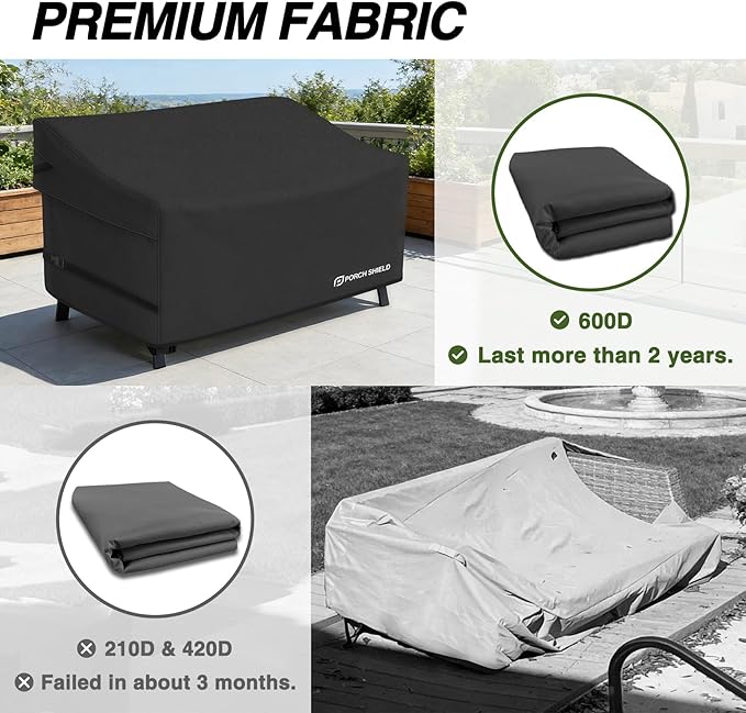 Porch Shield Waterproof Outdoor Deep Seat Sofa Cover –Patio Furniture Couch Cover 79W x 40D x 35H inch, Black