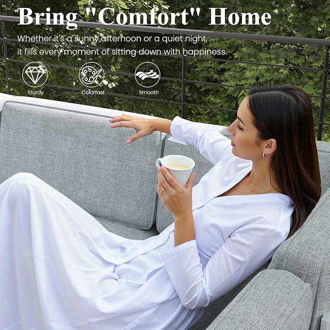 LayinSun 7 Pieces Modern Aluminum Patio Furniture Set with Coffee Table, Outdoor Modular Sectional Conversation Set L-Shaped Sofa for Backyard