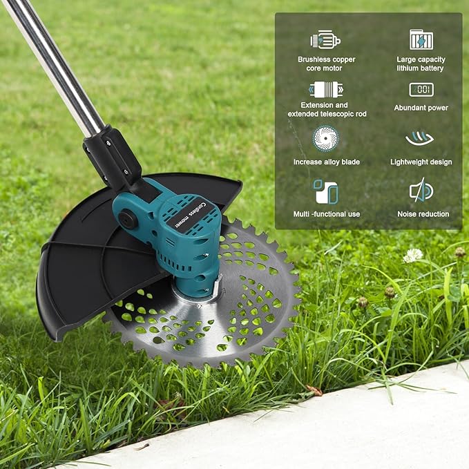 cdar 9 Inch Brushless Weed Trimmer, Electric Lawn Mower with 2 Batteries & 1 Charger, Retractable Home Weed Eater Cutter with D-Shaped Handle, Lightweight String Trimmer for Patio, Lawn & Garden US