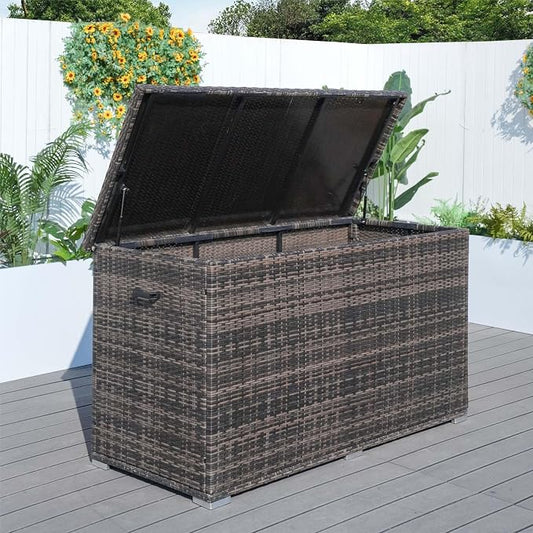 Patio Furniture Durable Aluminum Frame Deck Box in Brown