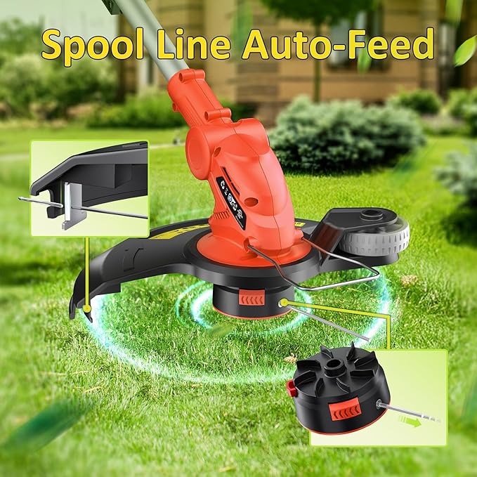 12" Cordless String Trimmer 2 X 2.0Ah Battery Powered with Charger, Electric Weed Wacker, Weed Eater, 20V Lawn Mower Lawn Edger, Auto Feed Grass Cutter Lightweight Yard Tools for Small Yard Garden