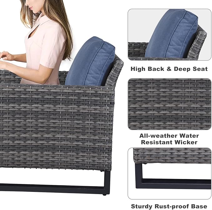 Belord Outdoor Wicker Chair Patio Chairs Set of 4, All Weather Rattan Club Chairs 4 Piece Furniture Set with Leveling Feet Water-Resistant Cushion Anti-Rust Frame