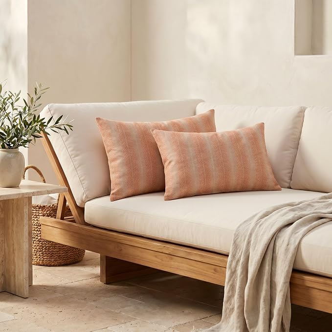RSH DECOR: Sunbrella Lumbar Throw Pillows Set of 2 | 20" x 12" | Water and Fade-Resistant Performance Fabric | Outdoor Pillow Covers with Down-Alternative Inserts | Made in USA (Perception Spark)
