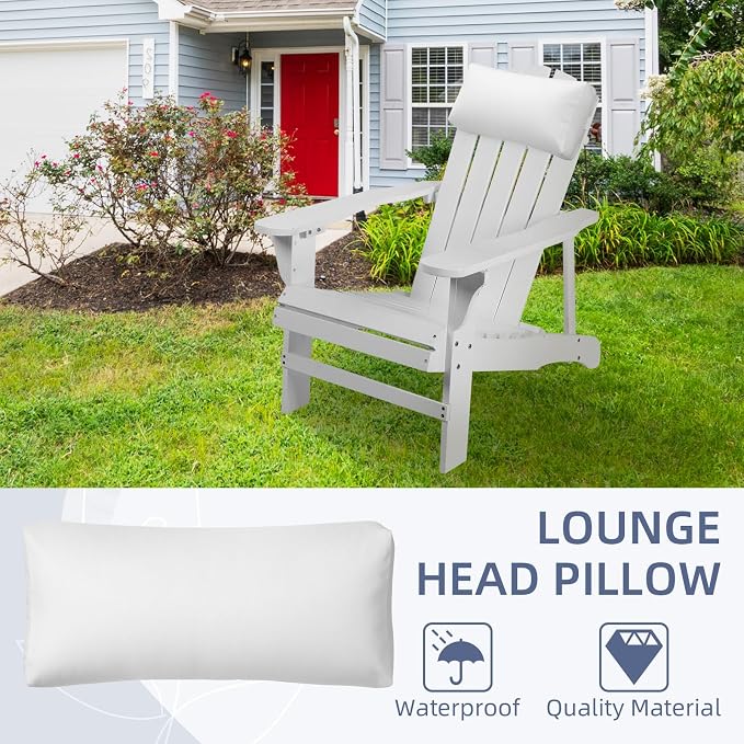 Chaise Lounge Head Pillow, 2 Pack Outdoor Patio Pillows with Adjustable Strap, Lounge Head Resting Pillow for Recliner Beach Pool Lounger Office Chair，Water Resistant White