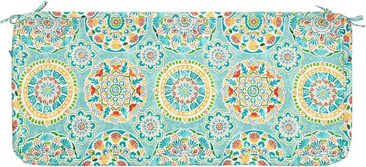 FUNHOME Outdoor Cushion Covers,48" x 18" x 3", No Insert! Patio Cushion Covers Replacement for Outdoor Furniture,Water Resistant Patio Bench Loveseat Covers 1 Pack, Cyan Circle (Covers ONLY)