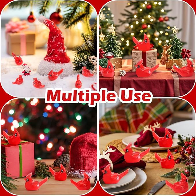 80 Pcs Mini Resin Red Cardinal Birds Christmas Tree Ornaments Bulk Tiny Animals Figurines for DIY Craft Supplies Mini Garden Decor Party Cake Toppers Dollhouses Xmas Gift