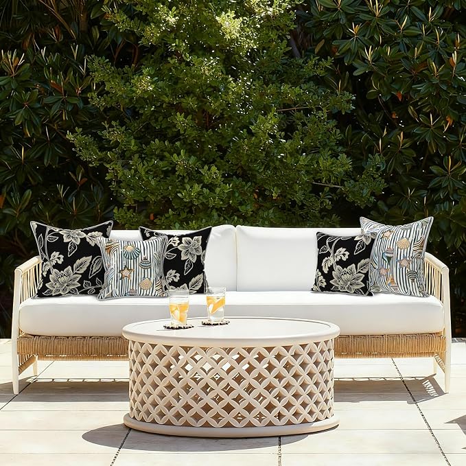 LVTXIII Outdoor Throw Pillows 16x16 Patio Waterproof Square Pillows with Piping Fade Resistant Accent Pillow for Spring Summer Garden Decoration, Set of 2, Crayon Shells