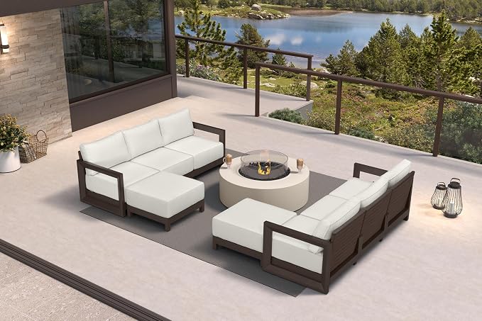 PURPLE LEAF Patio Furniture Set L-Shaped Outdoor Couch with 9.6" Thick Cushion and Soft Pillows 8 Piece Outdoor Sectional Sofas with Ottoman Modern Patio Conversation Sets for Yard Porch Deck, Bronze