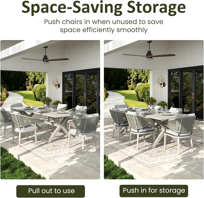LayinSun 9 Piece Outdoor Dining Table Set, Aluminum Modern Rectangular Dining Table and All-Weather Wicker Chairs Set for Patio Deck Indoor Decor Kitchen