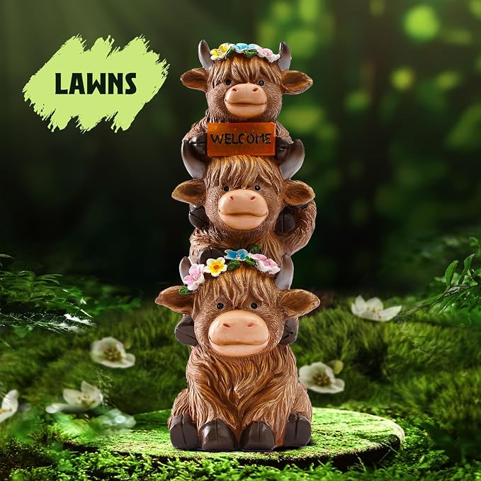 twinbling 16 in Large Solar Garden Highland Cow Statue | Big Garden Sculptures with Flower Decoration Birthday Gifts for Women Mom Yard Decor for Garden Patio Lawn Ornaments