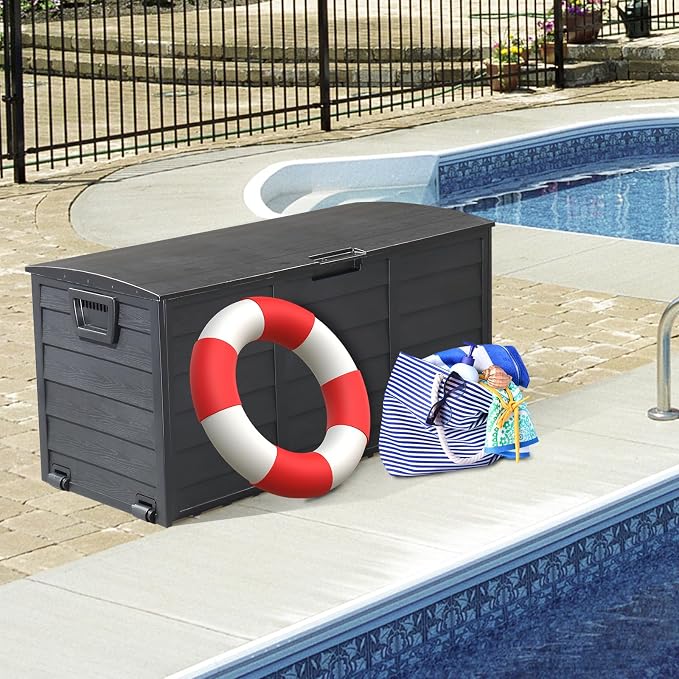 75 Gallon Resin Deck Box,Outdoor Large Resin Deck Box,Lockable Container for Patio Furniture Cushions Garden Tools (Black)