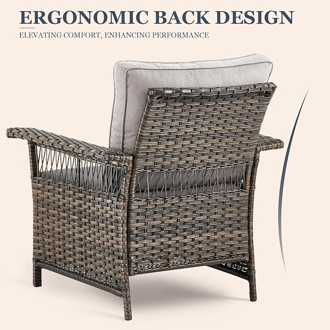 Patio Furniture Set 2 Wicker Patio Chairs with 2 PE Rattan Ottomans Brown Wicker Beige Cushions Patio Conversation Set 4pcs for Garden Balcony Sunroom Backyard Poolside