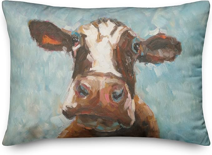 Brown Painted Cow Indoor/Outdoor Pillow | Decorative Pillows for Living Room Couch Bed Sofa Patio, Fluffy Soft Cushion | Water Resistant Multi, 14x20