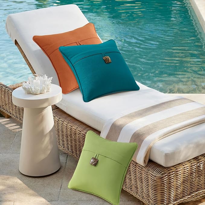 Outdoor Sunbrella Decorative Pillows with Coconut Button Pack of 4, 18" x 18" Outdoor Pillow Set for Couch Bed Throw Patio Sofa, Canvas Ginkgo