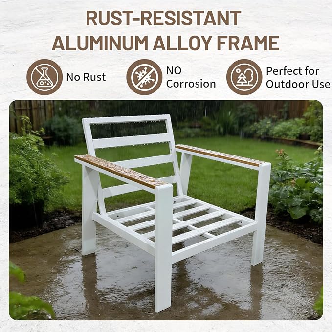 Aluminum Patio Furniture Set, Modern Metal Outdoor Conversation Sectional Sofa with Washable Thick Cushions, Coffee Table and Waterproof Cover (White, 1088-4seat)