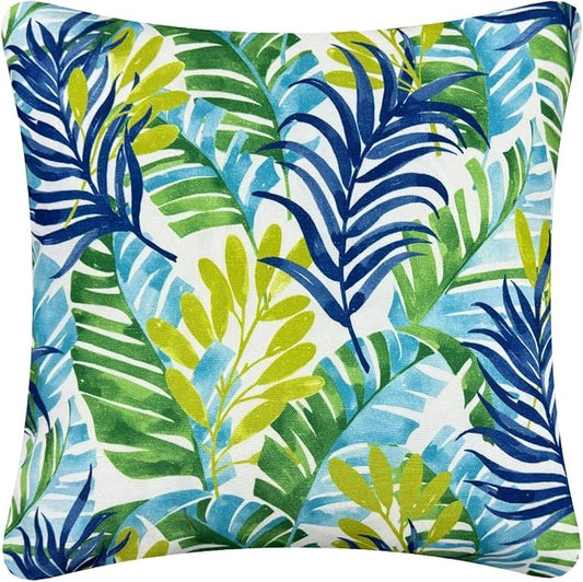 Outdoor Waterproof Decorative Throw Pillow Cover for Patio Furniture, 18x18 Inch Fade Resistant Patio Garden Cushion Cover for Couch Bed Sofa, Leaves Blue and Green