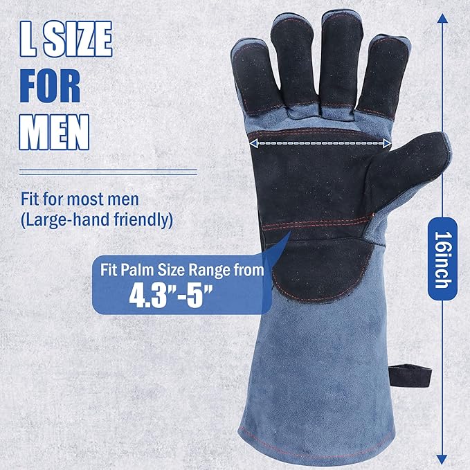 IC ICLOVER Animal Handling Gloves, Snake Bite Proof Gloves, Double Leather | Cat, Dog Training, Bird, Falconry, Snake Reptile Handling, Animal Control, Reinforced Palm Padded, Anti Bite Scratch Gloves