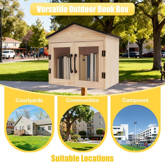 Outdoor Library Box Literature Exchange Book Box 16.9x11x16.5 in | Outdoors DIY Storage Wooden Cabinet Library Boxs for Neighborhoods Community Schools Blessing Boxs Outdoor Food Pantry