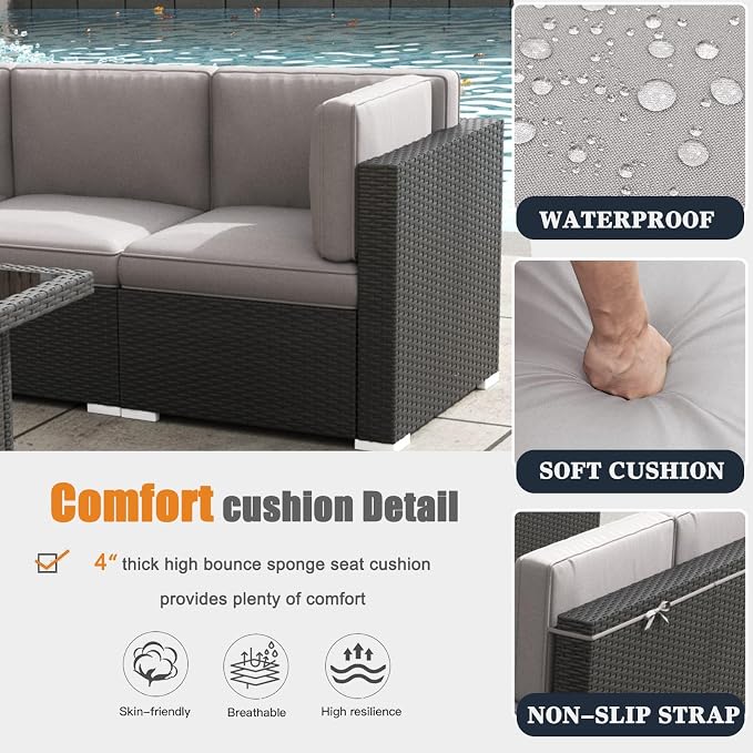 Patio Furniture Set with Fire Pit Table, 10 Pieces Outdoor All-Weather Wicker Conversation Sectional Chair Sofa Set