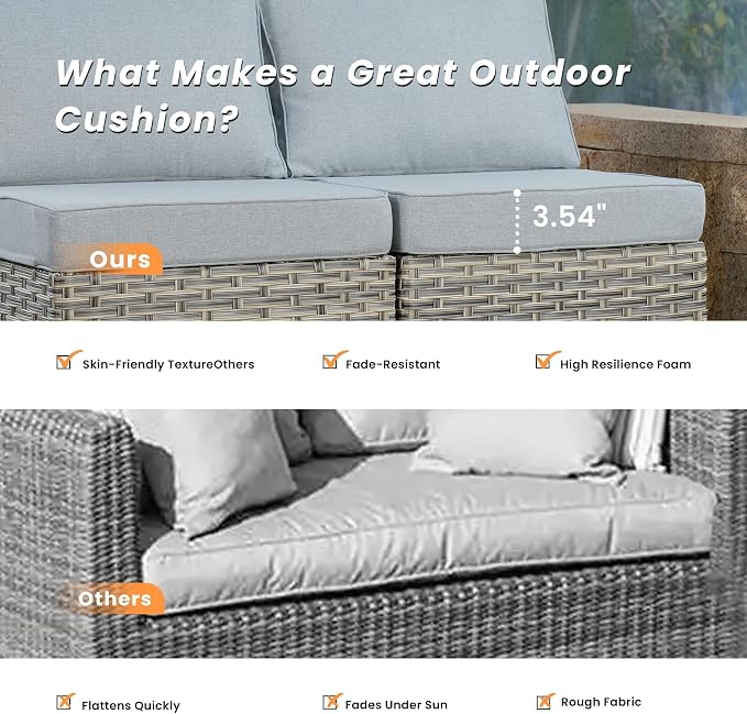 Outdoor Patio Furniture Sets,5 PCS Patio Conversation Set Outside Rattan Sectional Sofa with Coffee Table Fit Backyard Porch Garden Poolside Balcony