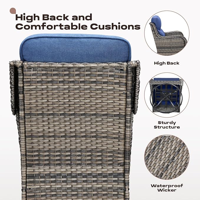 Rilyson Wicker Outdoor Patio Furniture Set - 6 Piece Patio Conversation Sets with Swivel Rocker Chairs, Ottomans, Sofa and Table, 6 inch Cushions, Deep Seating, for Porch Deck Mixed Grey/Blue
