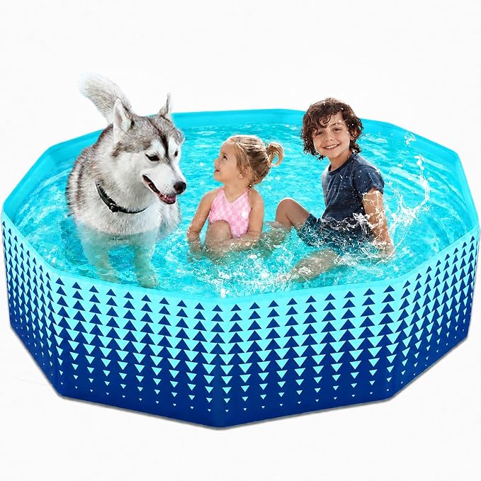 Jasonwell Foldable Dog Kiddie Pool - Hard Plastic Kids Paddling Pool Toddler Baby Swimming Pools for Backyard Collapsible Whelping Box Pet Doggie Cats Wading Pools Bathtub for Puppy Large Dogs 63In