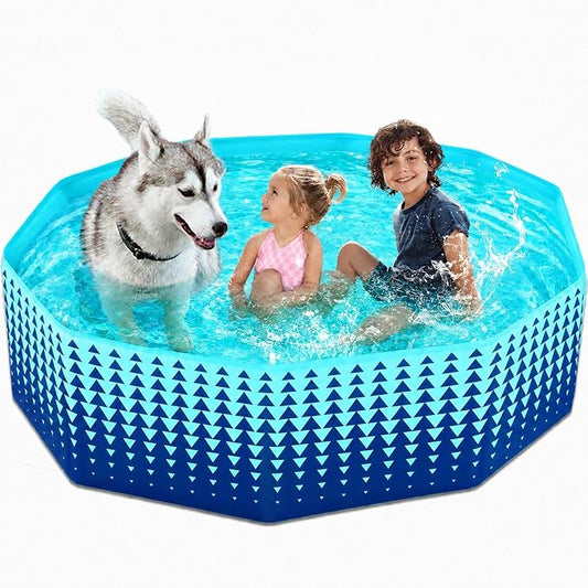 Jasonwell Foldable Dog Kiddie Pool - Hard Plastic Kids Paddling Pool Toddler Baby Swimming Pools for Backyard Collapsible Whelping Box Pet Doggie Cats Wading Pools Bathtub for Puppy Large Dogs 63In