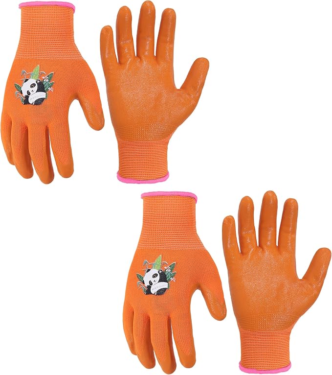 HANDLANDY 2 Pairs Kids Gardening Gloves, Grippy Kids Work Gloves, S | Nitrile Coated Children Toddler Garden Yard Work Cycling Outdoor Playing Gloves for Girls Boys