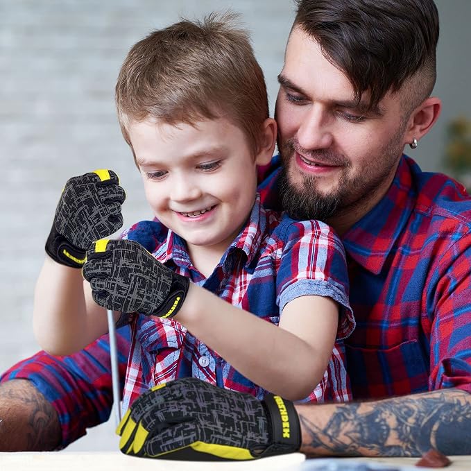Kids Genuine Leather Work Gloves Age 2-12, Touchscreen, Reflective | Sheepskin Leather, Velcro Design, Breathable, Touch Screen, Garden Work, Safety Gloves for Children, Boys, Girls, Toddlers