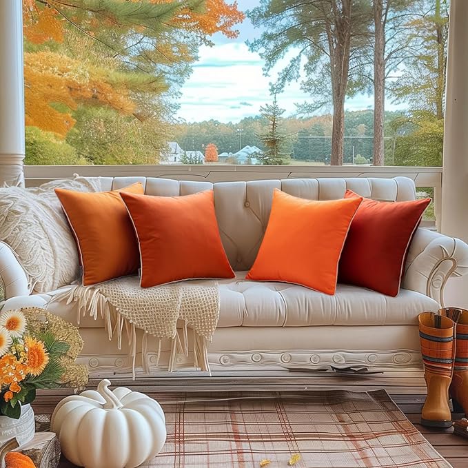 MIULEE Outdoor Waterproof Pillow Covers 20x20 Rust Pack of 2 | Decorative Farmhouse Throw Pillow Covers with Piping,Square Solid Color,Patio Furniture,Summer Couch Tent Sofa Living Room