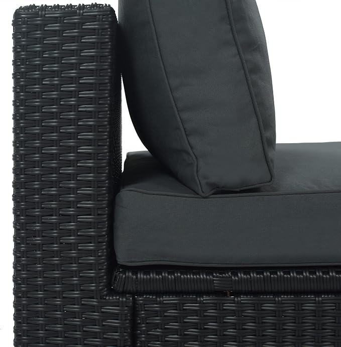 Outdoor PE Rattan Wicker Sectional Sofa Set,All Weather Conversation Lounger Set with Striped Green Pillows and Cushions, Multifunctional Combination Adapt to Any Space Gray-7-piece