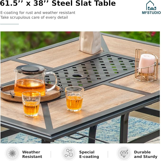 MFSTUDIO Outdoor Dining Set for 6, Metal Patio Table and Chairs Set, 7 Piece Wrought Iron Patio Furniture Dining Set for Deck Backyard Garden
