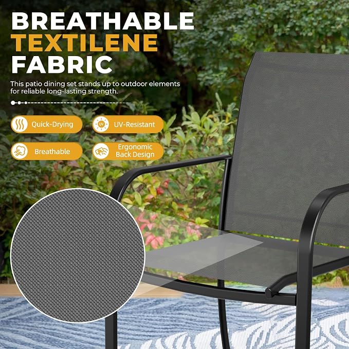 Incbruce 6 PCS Patio Dining Set with Brown Umbrella, Outdoor Dining Set of 4 Textilene Chairs and 41" Round Table with Umbrella Hole for Backyard, Garden, and Poolside (Grey)