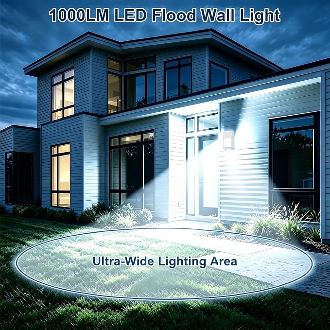 Outdoor Porch Light, LED Wall Sconce, Rustproof Aluminum | Modern Exterior Wall Light Fixture for House, Patio, Garage, 12W 1000 Lumen, Waterproof, 5000K, White, 2 Pack