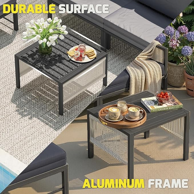 AECOJOY Aluminum Patio Sectional Sofa Set with Coffee Table, 4-Seat | Outdoor Conversation Set, Porch & Deck Use, Includes Central Table, Sectional Couch