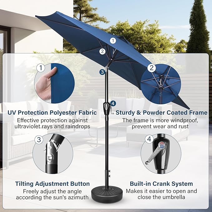 Simple Deluxe 2Pack 7.5ft Patio Umbrella Outdoor Table Market Yard Umbrella with Push Button Tilt/Crank, 6 Sturdy Ribs for Garden, Deck, Backyard, Pool, Blue