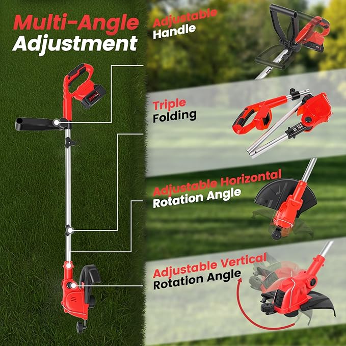 21V Weed Wacker Cordless String Trimmer with 2x4.0Ah Batteries & Fast Charger, 12" Automatic Feed Grass Trimmer, 2-in-1 Electric Weed Eater for Garden Edge Lawn Tool