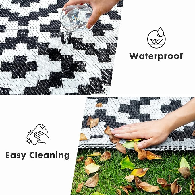 Large Boho Area Rug 8' x 5', Washable Foldable Indoor Floor Carpet, Geometric Diamond Print Lightweight Rug for Living Room Bedroom Entryway Office, Black and White Modern Decor Rug with Storage Bag